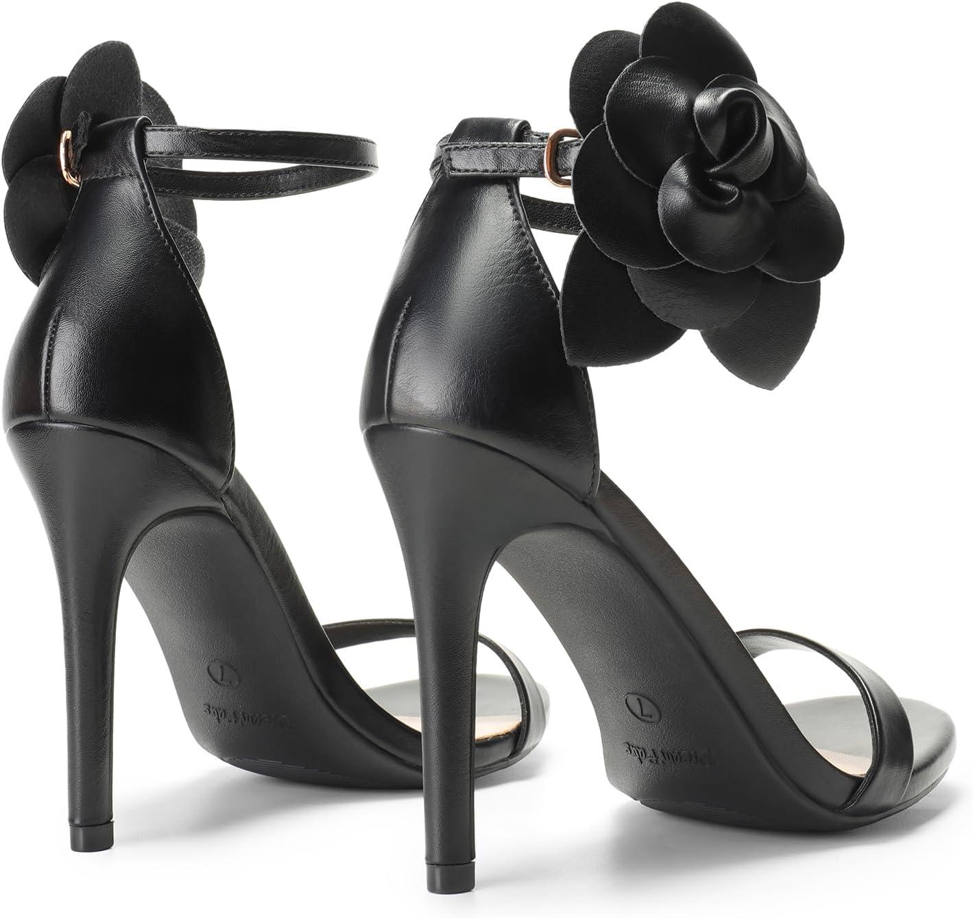 imageDREAM PAIRS Womens High Heels Flower Ankle Strap Stilettos Round Open Toe Dressy Sexy SandalsBlackpu