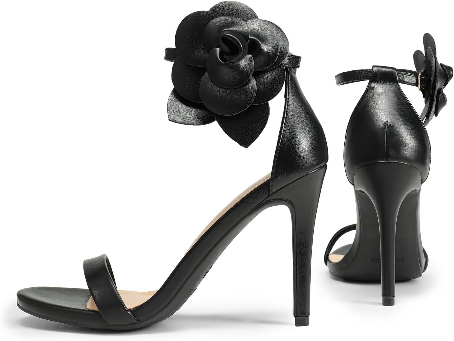 imageDREAM PAIRS Womens High Heels Flower Ankle Strap Stilettos Round Open Toe Dressy Sexy SandalsBlackpu