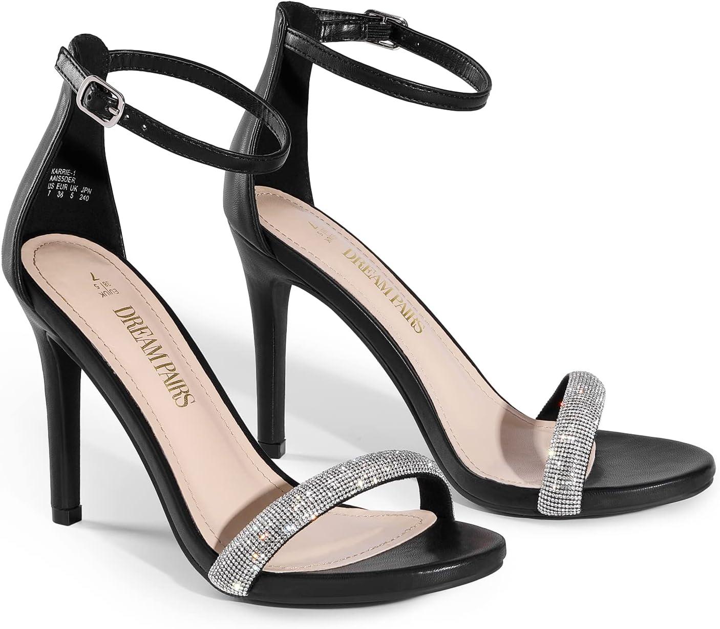 imageDREAM PAIRS Womens High Heels Flower Ankle Strap Stilettos Round Open Toe Dressy Sexy SandalsBlackrhinestone