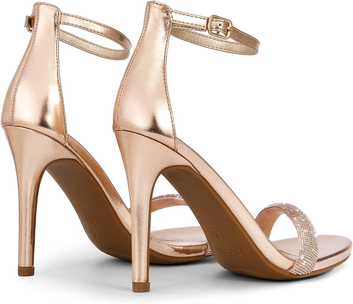 imageDREAM PAIRS Womens High Heels Flower Ankle Strap Stilettos Round Open Toe Dressy Sexy SandalsChampagne Silver