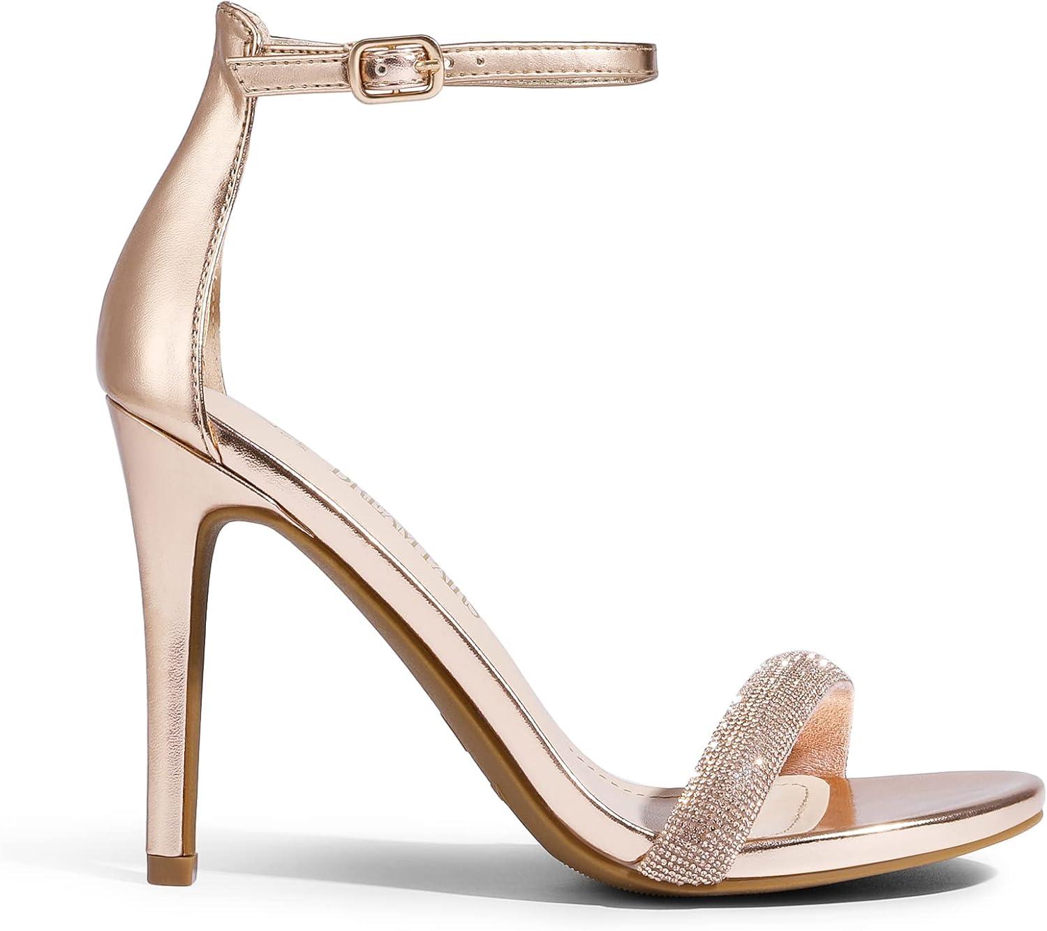 imageDREAM PAIRS Womens High Heels Flower Ankle Strap Stilettos Round Open Toe Dressy Sexy SandalsChampagne Silver