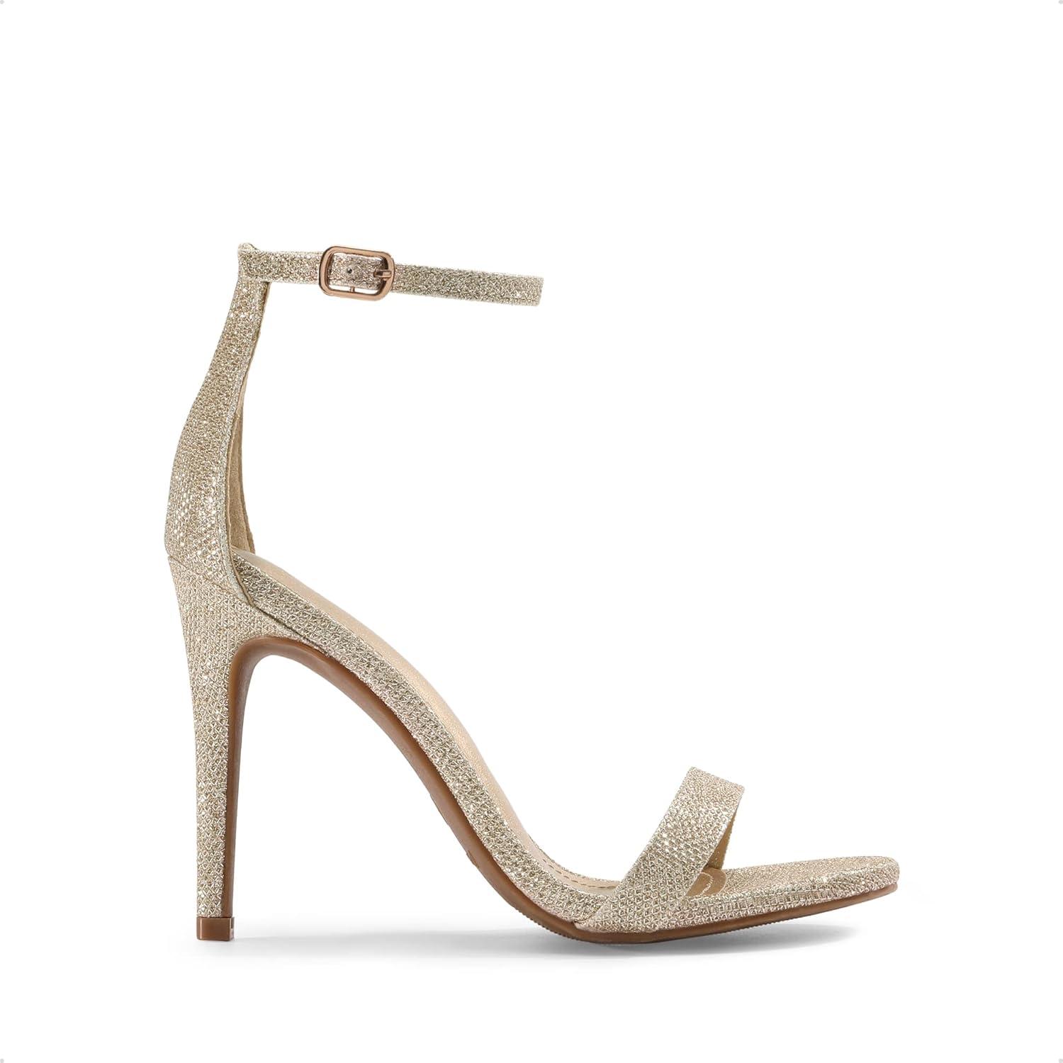 imageDREAM PAIRS Womens High Heels Flower Ankle Strap Stilettos Round Open Toe Dressy Sexy SandalsGoldGlitter