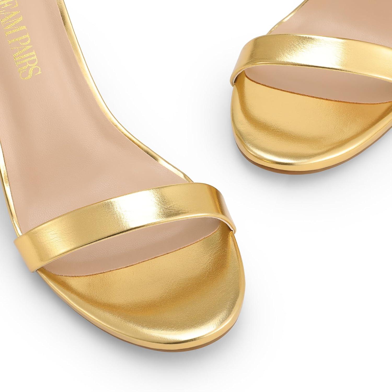 imageDREAM PAIRS Womens High Heels Flower Ankle Strap Stilettos Round Open Toe Dressy Sexy SandalsGoldmetallic