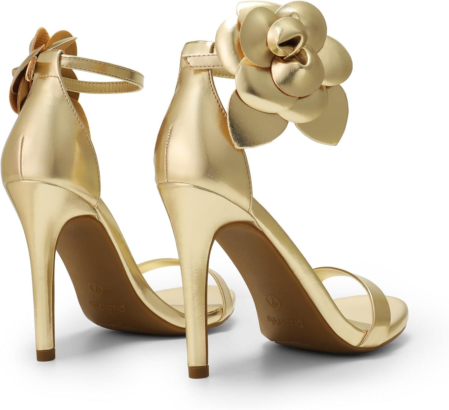 imageDREAM PAIRS Womens High Heels Flower Ankle Strap Stilettos Round Open Toe Dressy Sexy SandalsGoldpu