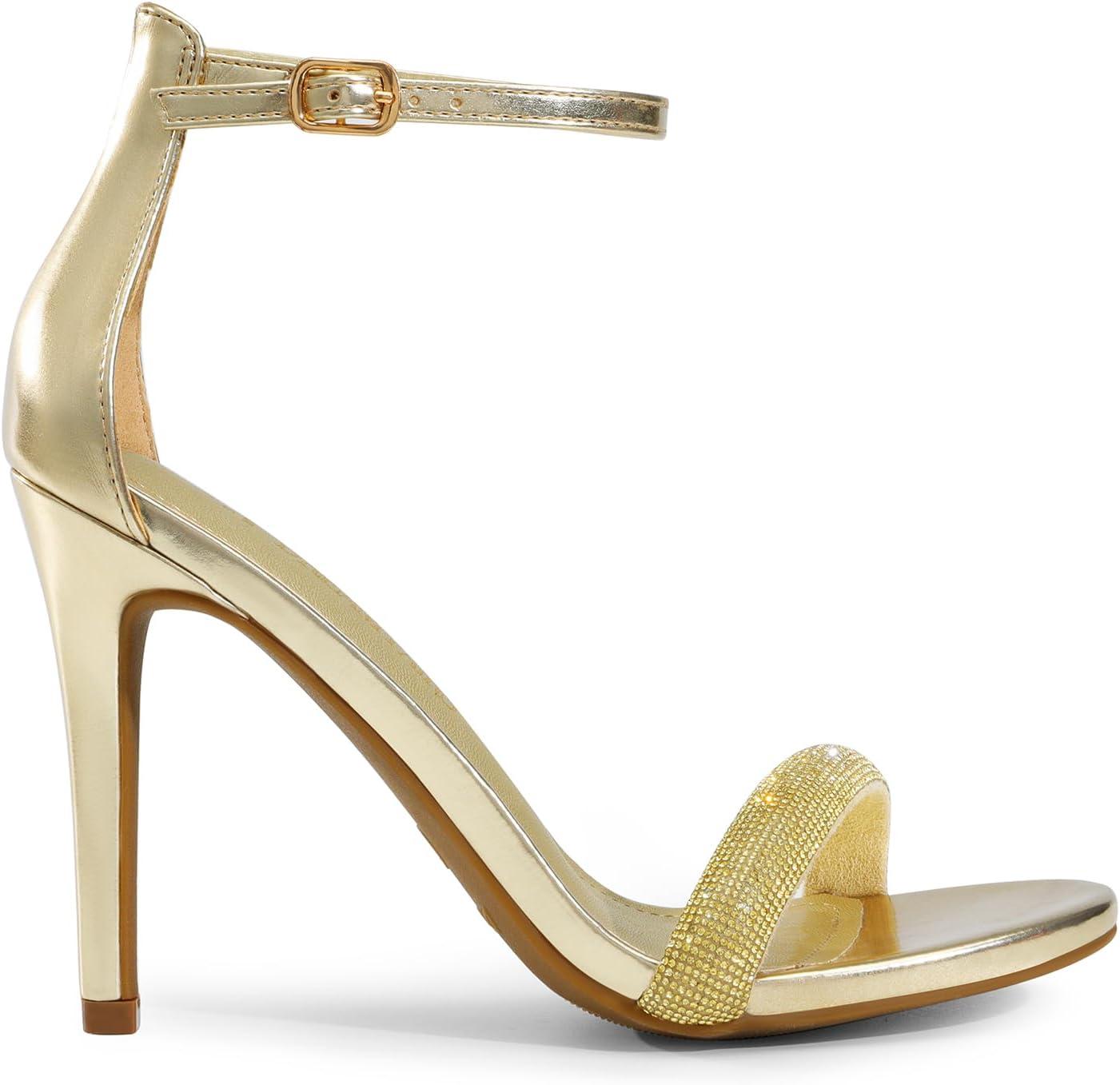 imageDREAM PAIRS Womens High Heels Flower Ankle Strap Stilettos Round Open Toe Dressy Sexy SandalsGoldrhinestone