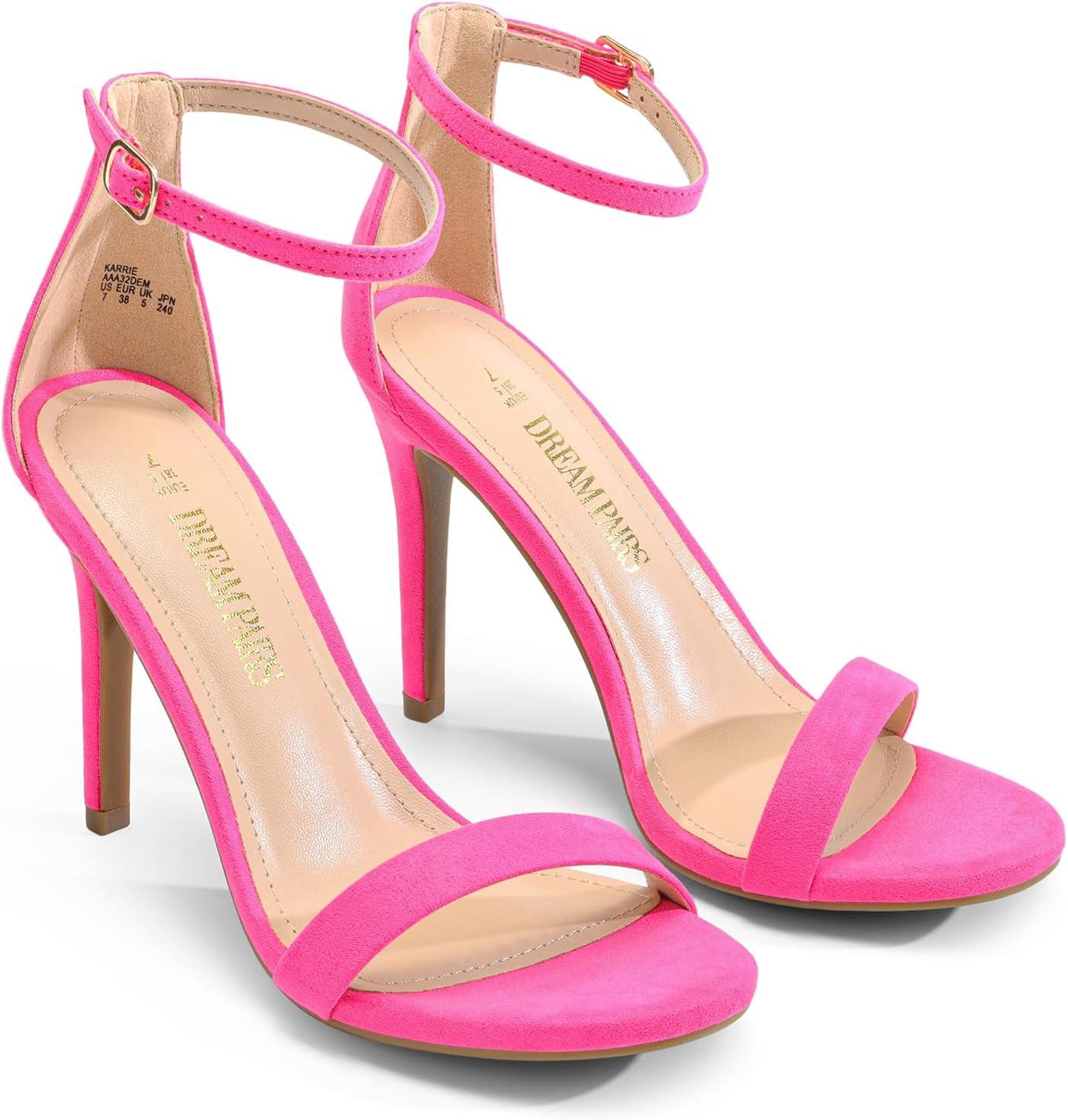 imageDREAM PAIRS Womens High Heels Flower Ankle Strap Stilettos Round Open Toe Dressy Sexy SandalsHot Pinksuede