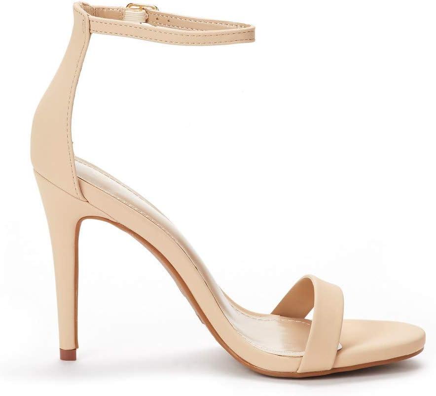 imageDREAM PAIRS Womens High Heels Flower Ankle Strap Stilettos Round Open Toe Dressy Sexy SandalsNudeNubuck