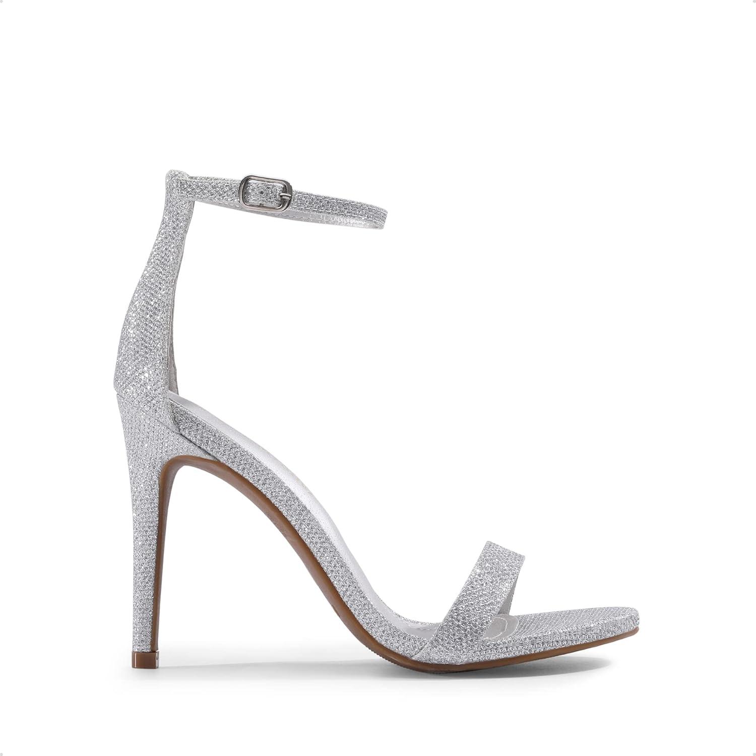 imageDREAM PAIRS Womens High Heels Flower Ankle Strap Stilettos Round Open Toe Dressy Sexy SandalsSilverGlitter