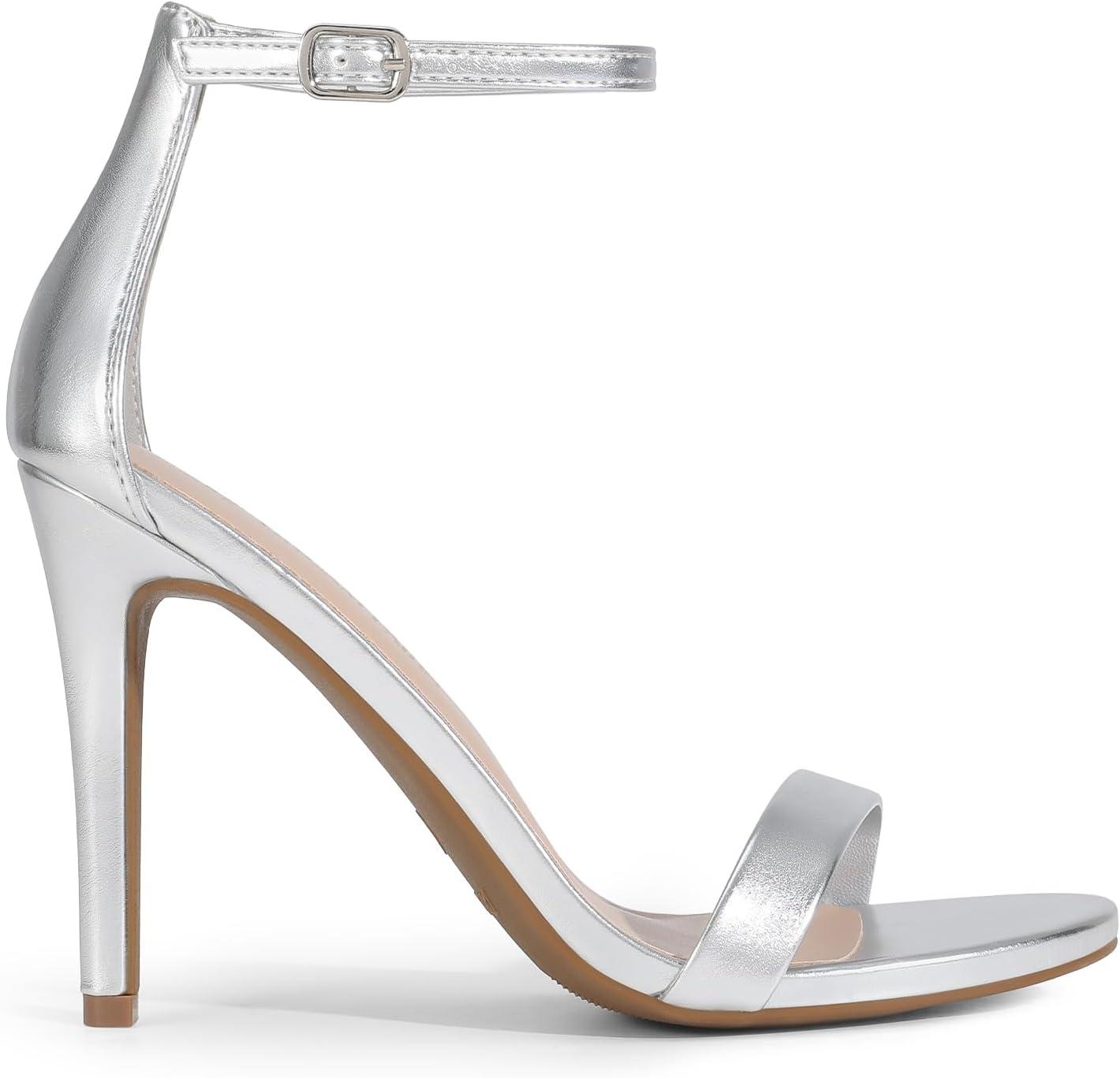 imageDREAM PAIRS Womens High Heels Flower Ankle Strap Stilettos Round Open Toe Dressy Sexy SandalsSilvermetallic