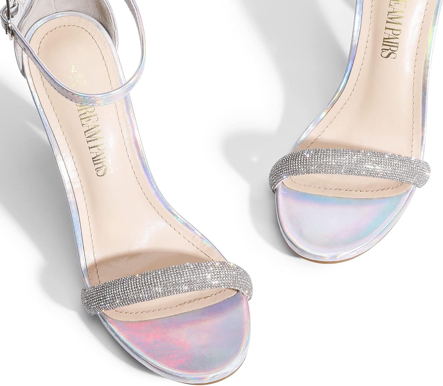 imageDREAM PAIRS Womens High Heels Flower Ankle Strap Stilettos Round Open Toe Dressy Sexy SandalsSilverrhinestone