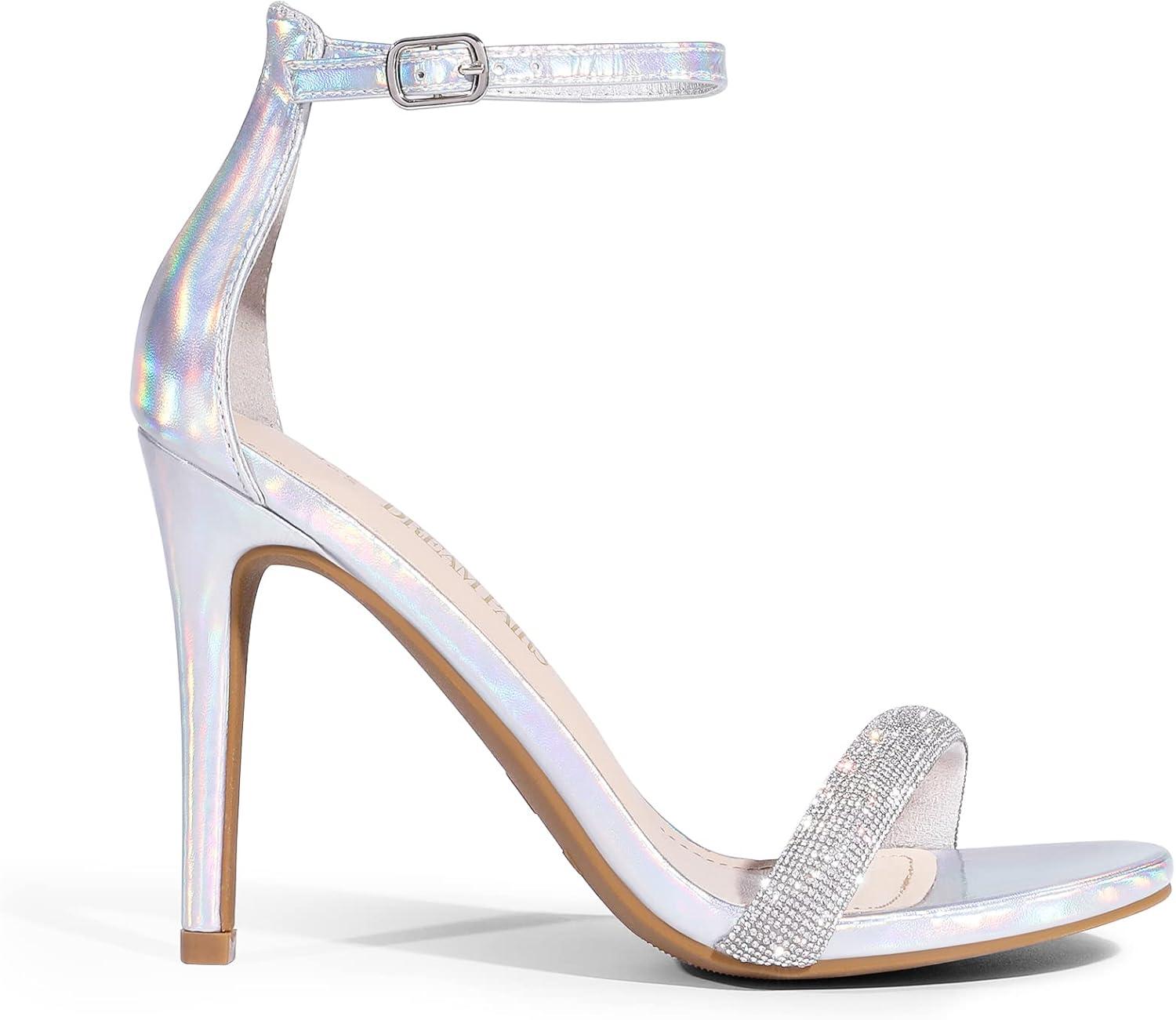 imageDREAM PAIRS Womens High Heels Flower Ankle Strap Stilettos Round Open Toe Dressy Sexy SandalsSilverrhinestone