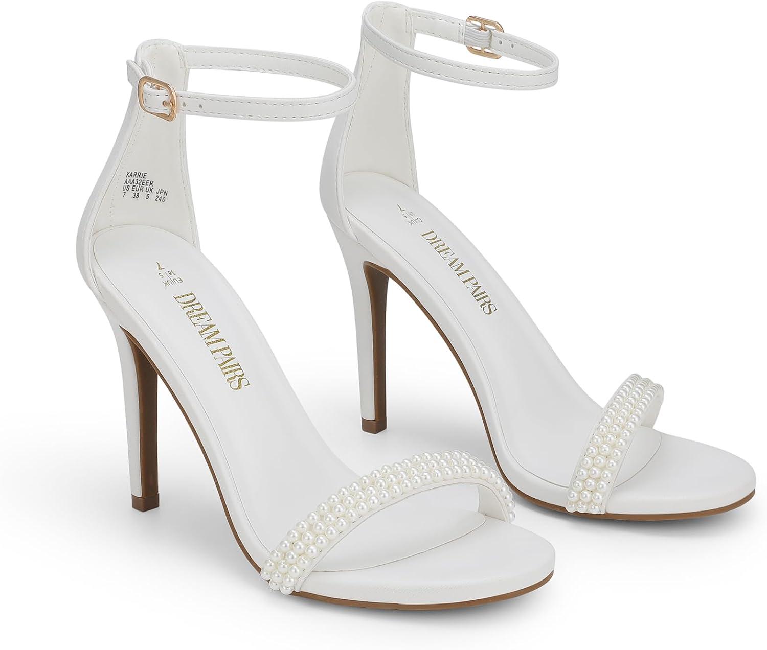 imageDREAM PAIRS Womens High Heels Flower Ankle Strap Stilettos Round Open Toe Dressy Sexy SandalsWhitepearl