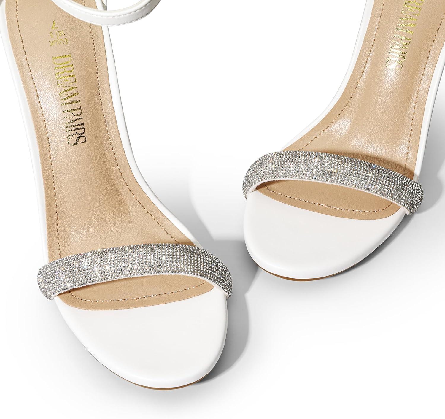 imageDREAM PAIRS Womens High Heels Flower Ankle Strap Stilettos Round Open Toe Dressy Sexy SandalsWhiterhinestone