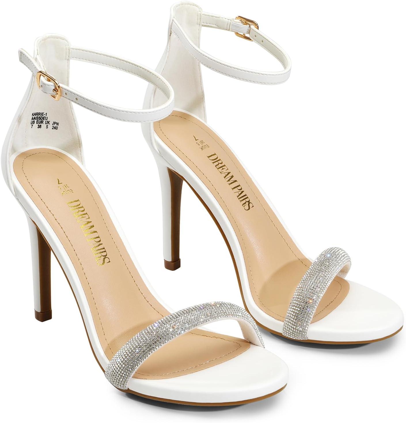 imageDREAM PAIRS Womens High Heels Flower Ankle Strap Stilettos Round Open Toe Dressy Sexy SandalsWhiterhinestone