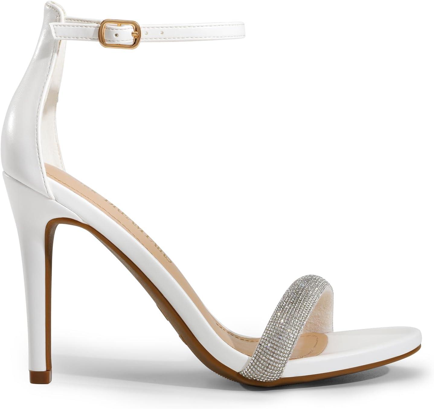 imageDREAM PAIRS Womens High Heels Flower Ankle Strap Stilettos Round Open Toe Dressy Sexy SandalsWhiterhinestone