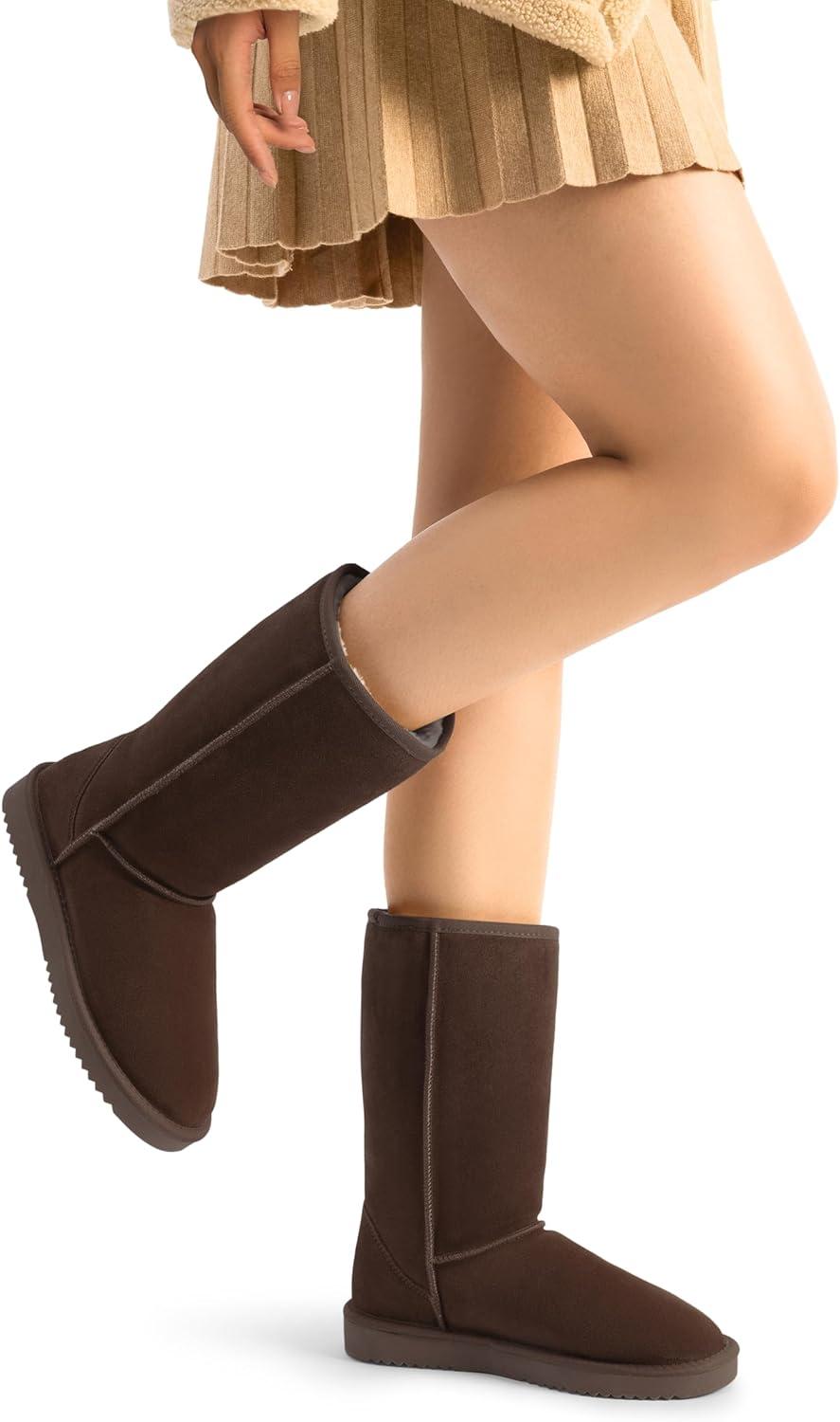 imageDREAM PAIRS Womens Hightop Winter Snow Boots Faux Fur Lining Pull on Warm Comfortable Outdoor Booties Shoes for Women FuzzyClassicBrown