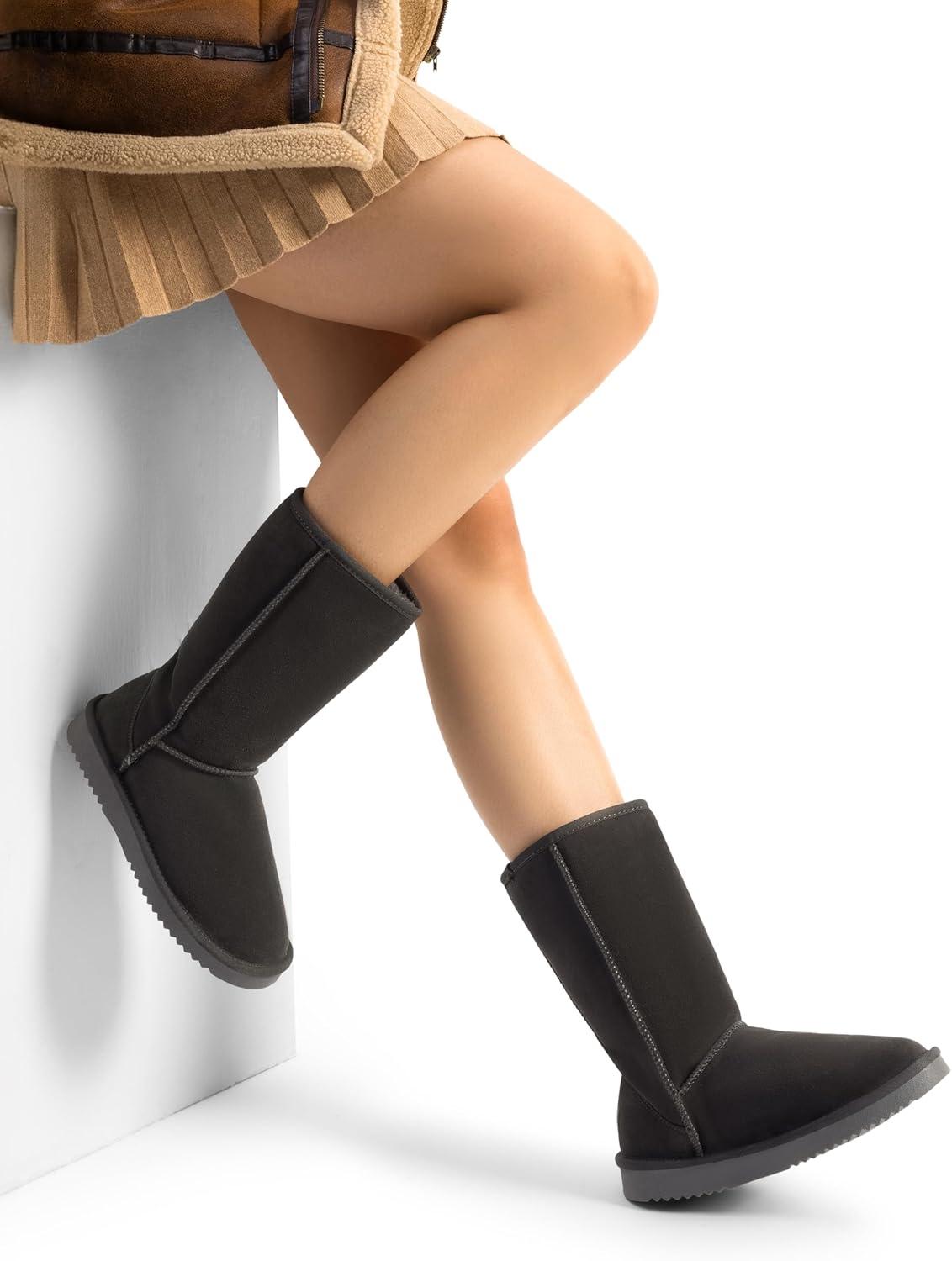 imageDREAM PAIRS Womens Hightop Winter Snow Boots Faux Fur Lining Pull on Warm Comfortable Outdoor Booties Shoes for Women FuzzyClassicGrey