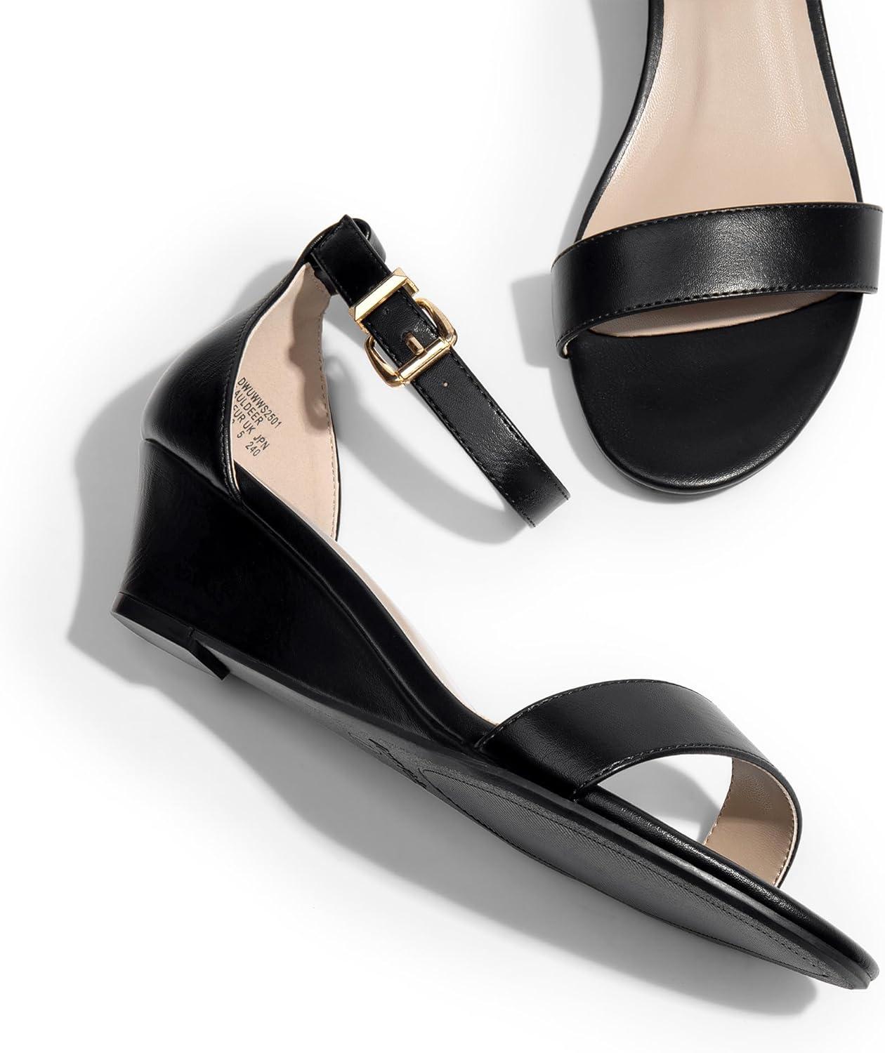 imageDREAM PAIRS Womens Ingrid Ankle Strap Low Wedge SandalBlack