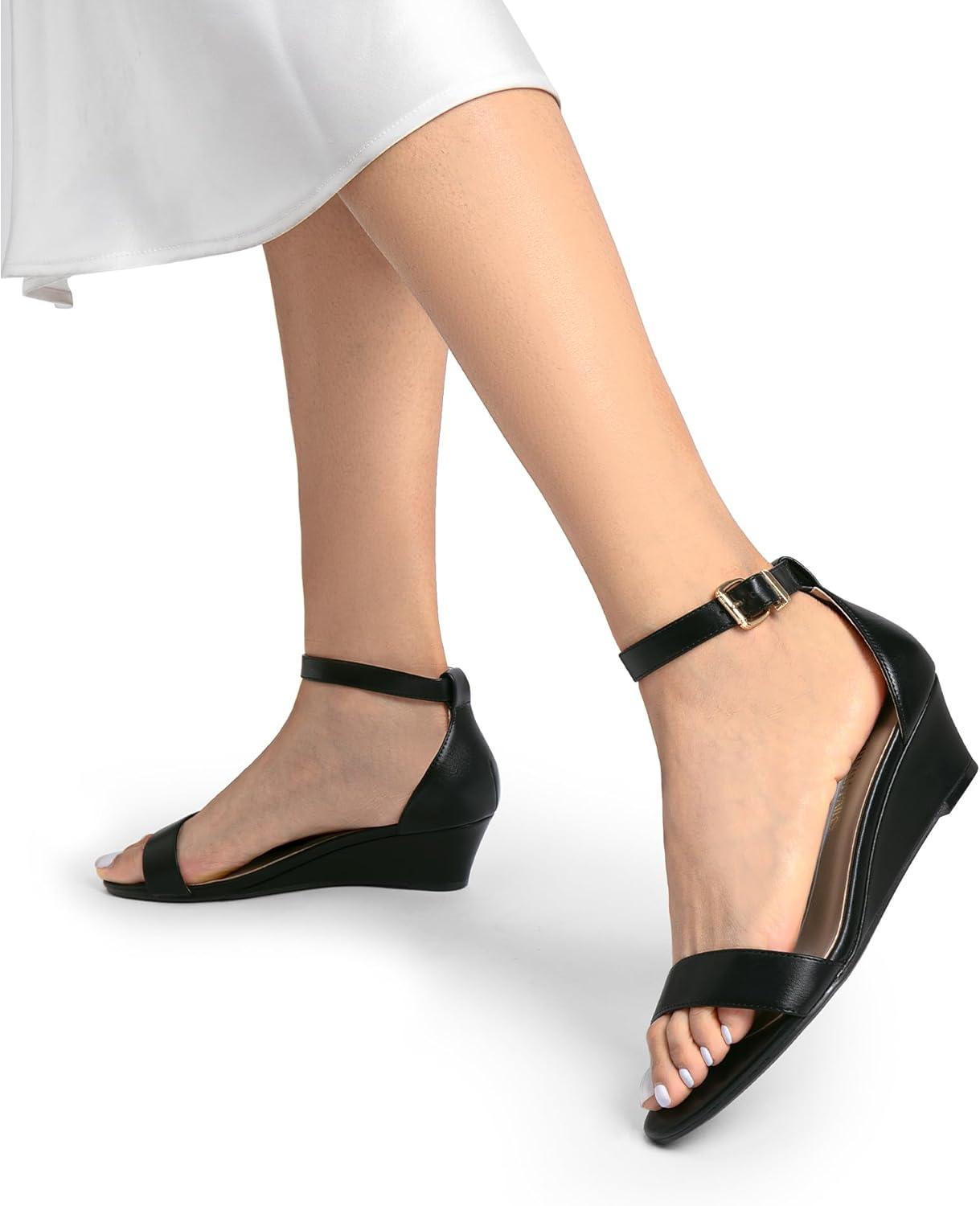 imageDREAM PAIRS Womens Ingrid Ankle Strap Low Wedge SandalBlack