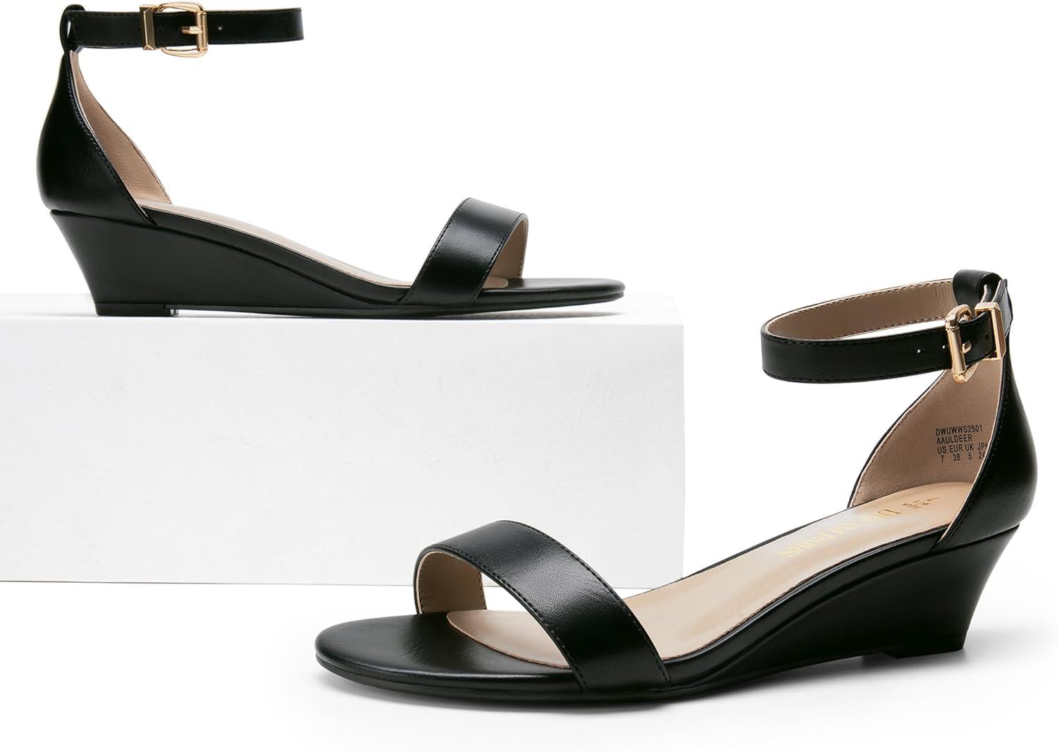 imageDREAM PAIRS Womens Ingrid Ankle Strap Low Wedge SandalBlack