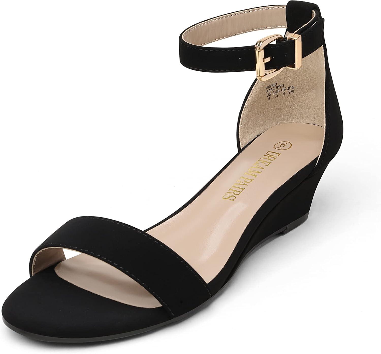 imageDREAM PAIRS Womens Ingrid Ankle Strap Low Wedge SandalBlackNubuck