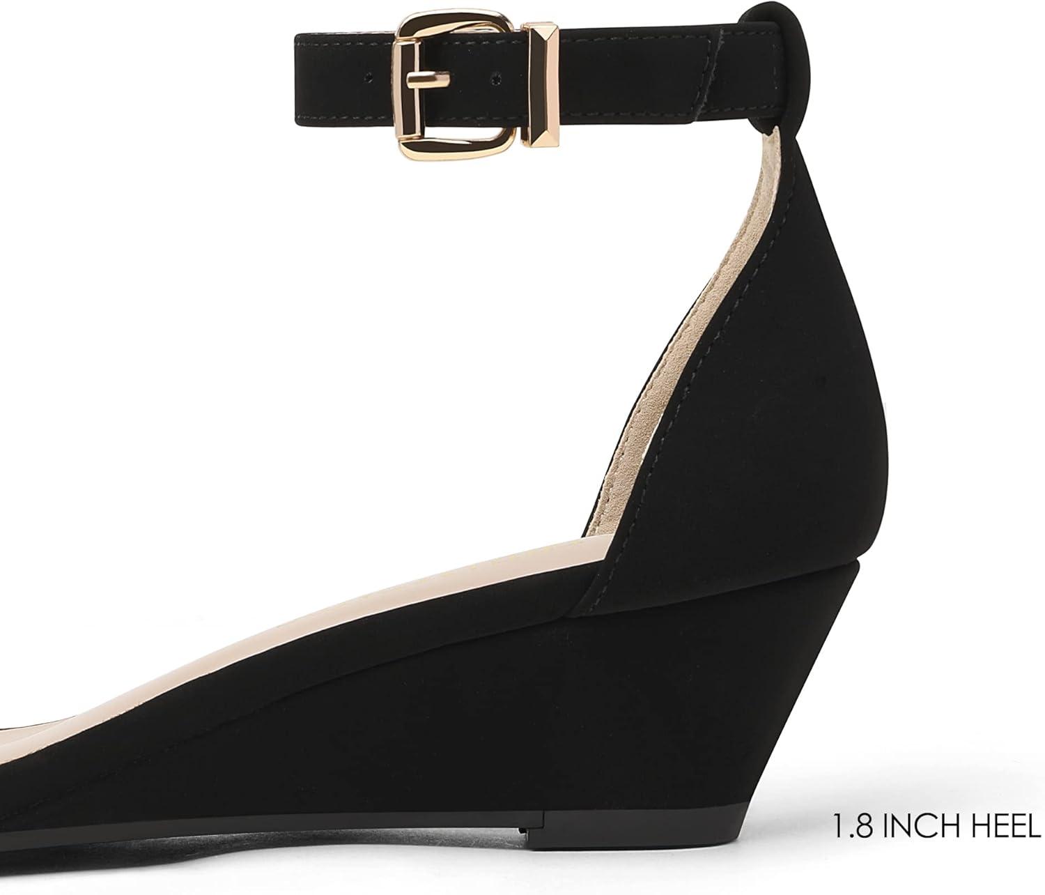 imageDREAM PAIRS Womens Ingrid Ankle Strap Low Wedge SandalBlackNubuck