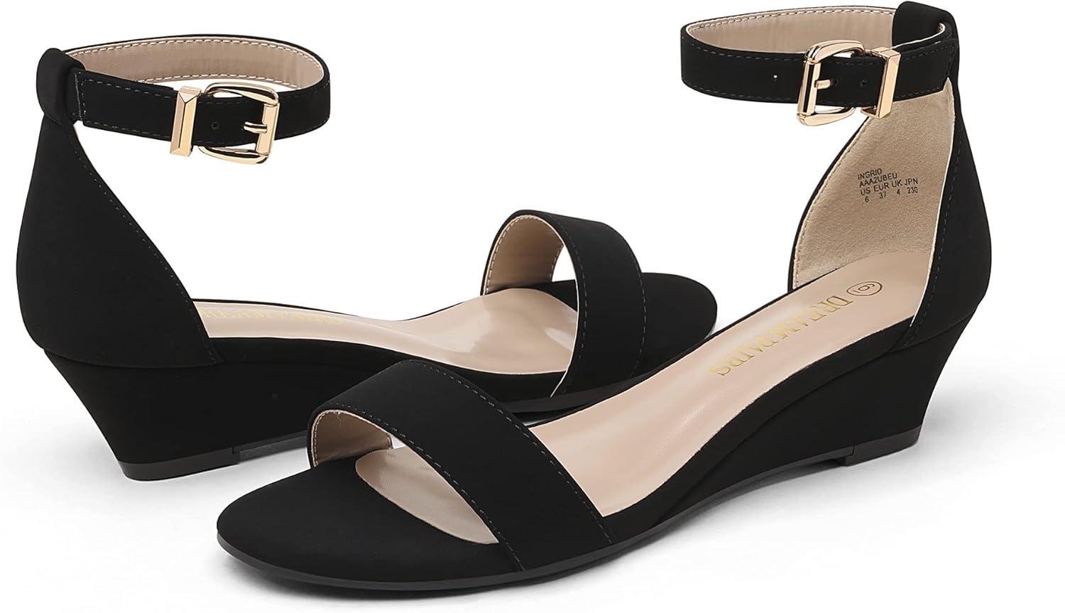 imageDREAM PAIRS Womens Ingrid Ankle Strap Low Wedge SandalBlackNubuck