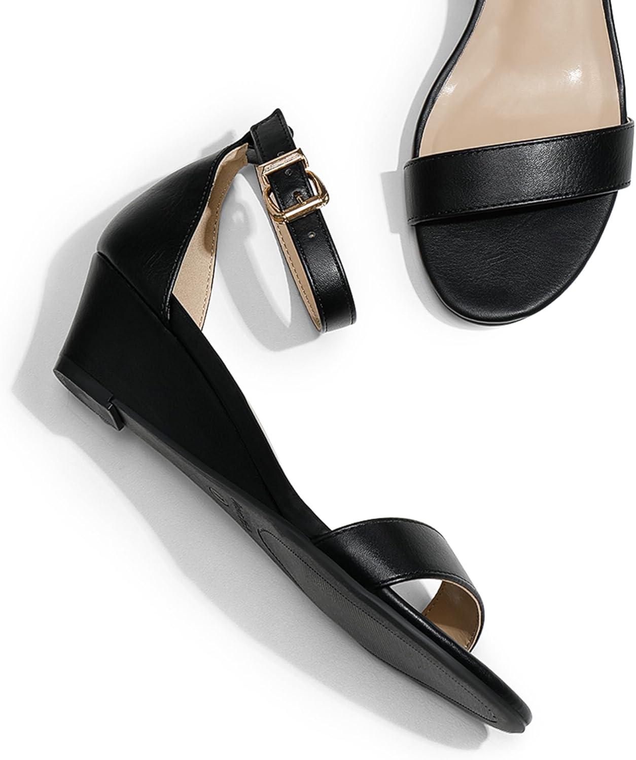 imageDREAM PAIRS Womens Ingrid Ankle Strap Low Wedge SandalBlackPu