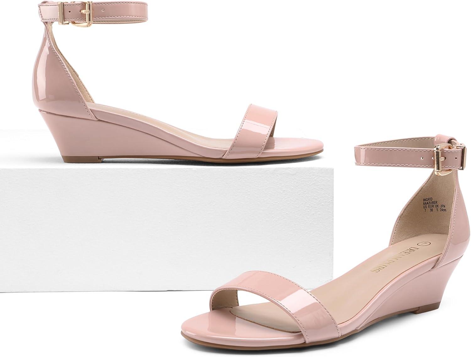 imageDREAM PAIRS Womens Ingrid Ankle Strap Low Wedge SandalBlushPat
