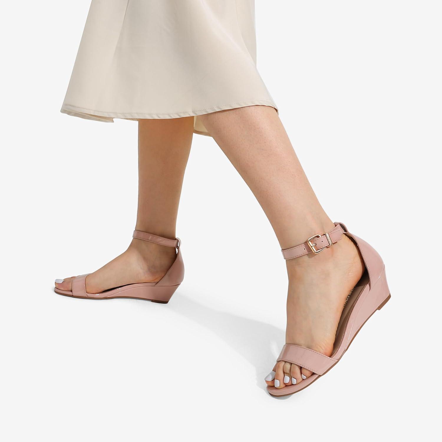 imageDREAM PAIRS Womens Ingrid Ankle Strap Low Wedge SandalBlushPat