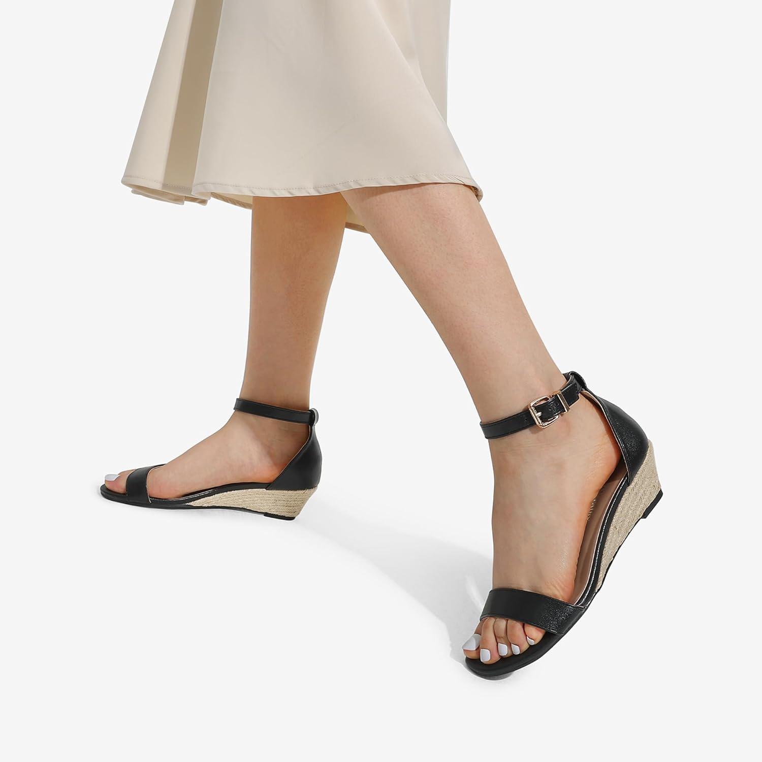 imageDREAM PAIRS Womens Ingrid Ankle Strap Low Wedge SandalEspadrillesBlackPu