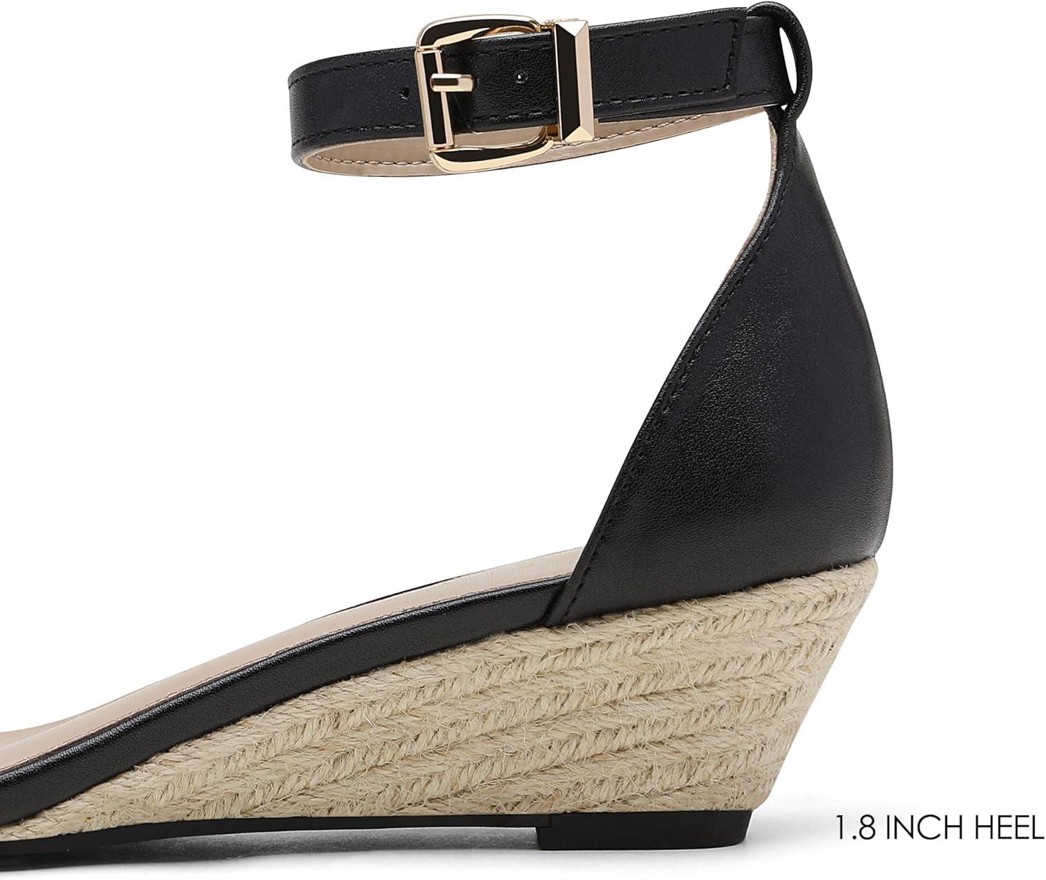 imageDREAM PAIRS Womens Ingrid Ankle Strap Low Wedge SandalEspadrillesBlackPu