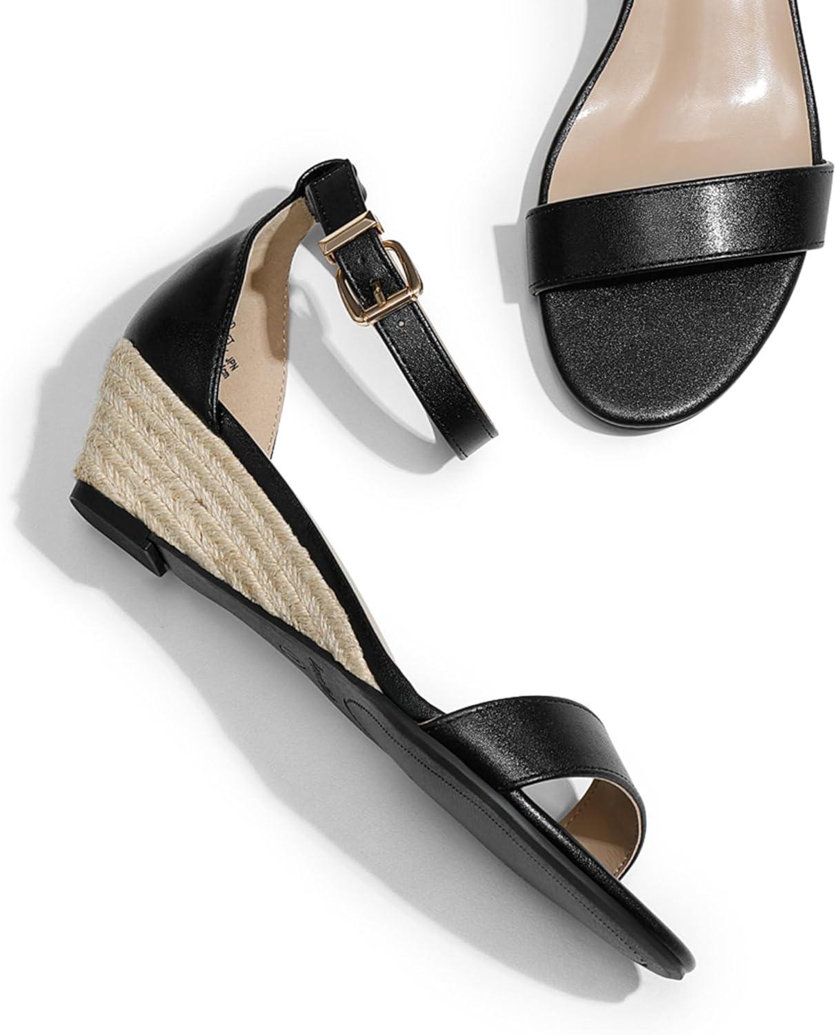 imageDREAM PAIRS Womens Ingrid Ankle Strap Low Wedge SandalEspadrillesBlackPu