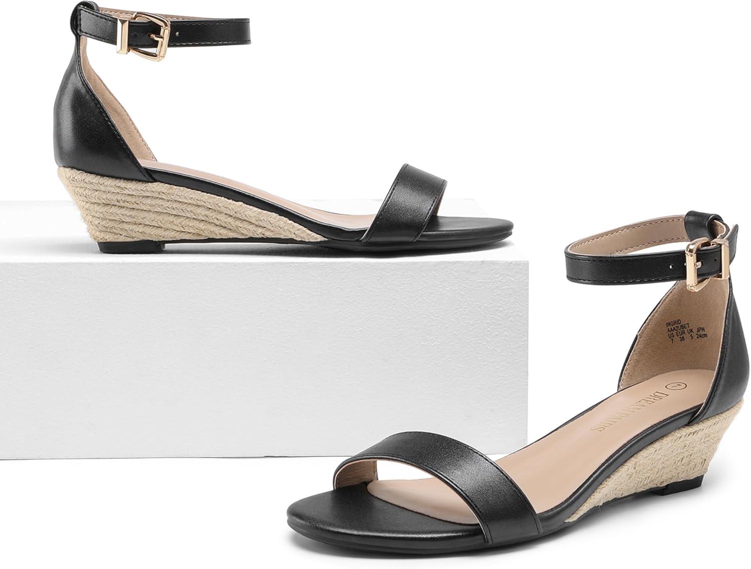 imageDREAM PAIRS Womens Ingrid Ankle Strap Low Wedge SandalEspadrillesBlackPu