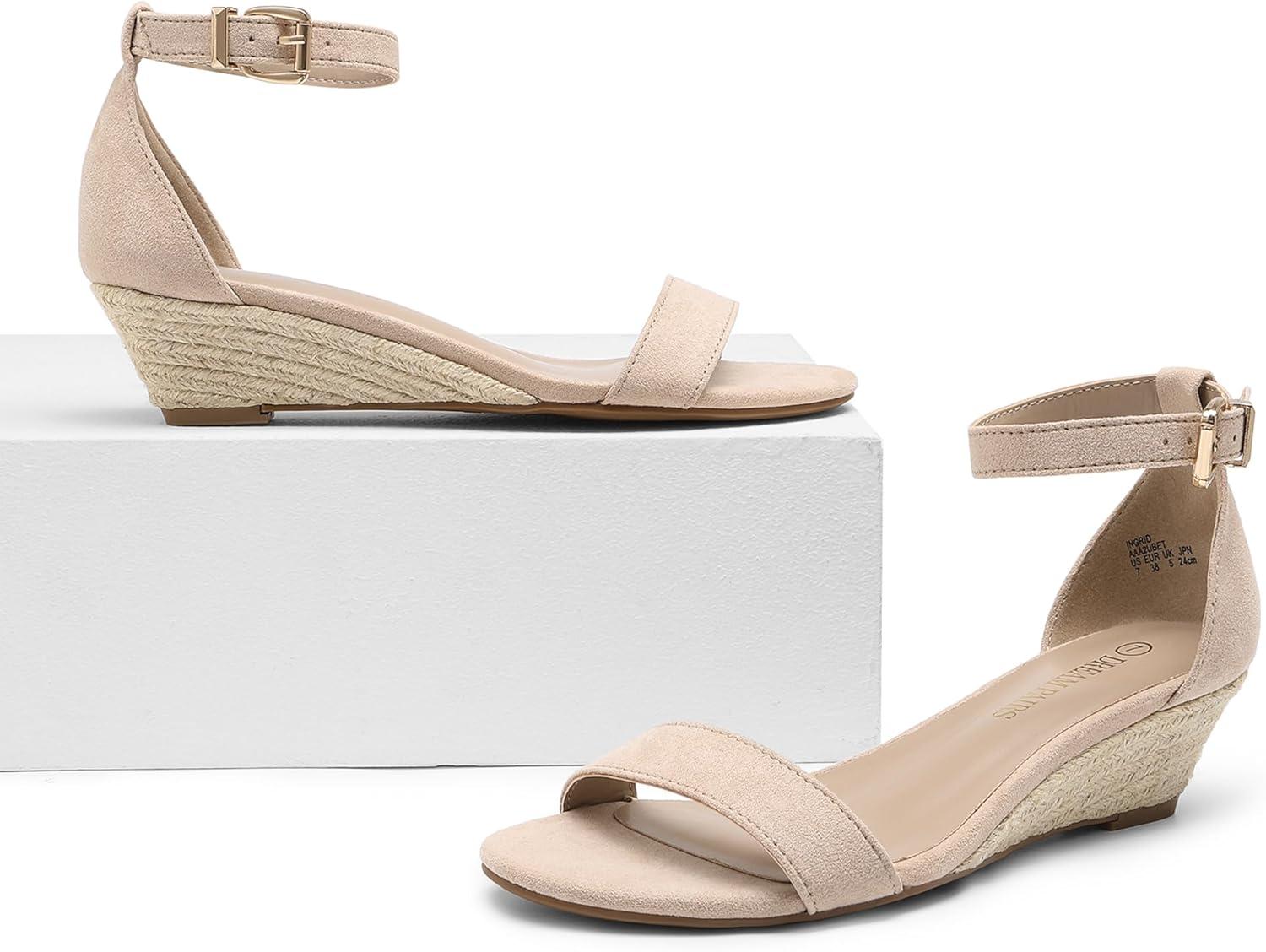 imageDREAM PAIRS Womens Ingrid Ankle Strap Low Wedge SandalEspadrillesNudeSuede