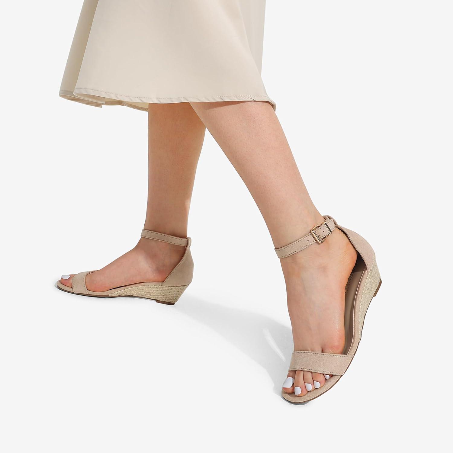 imageDREAM PAIRS Womens Ingrid Ankle Strap Low Wedge SandalEspadrillesNudeSuede