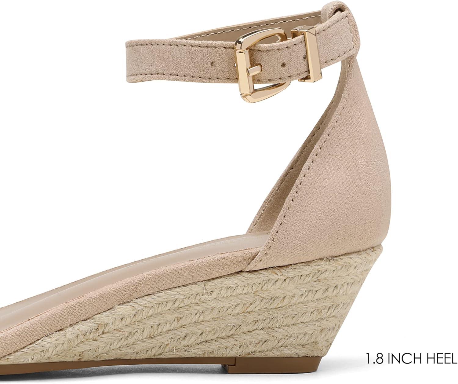 imageDREAM PAIRS Womens Ingrid Ankle Strap Low Wedge SandalEspadrillesNudeSuede