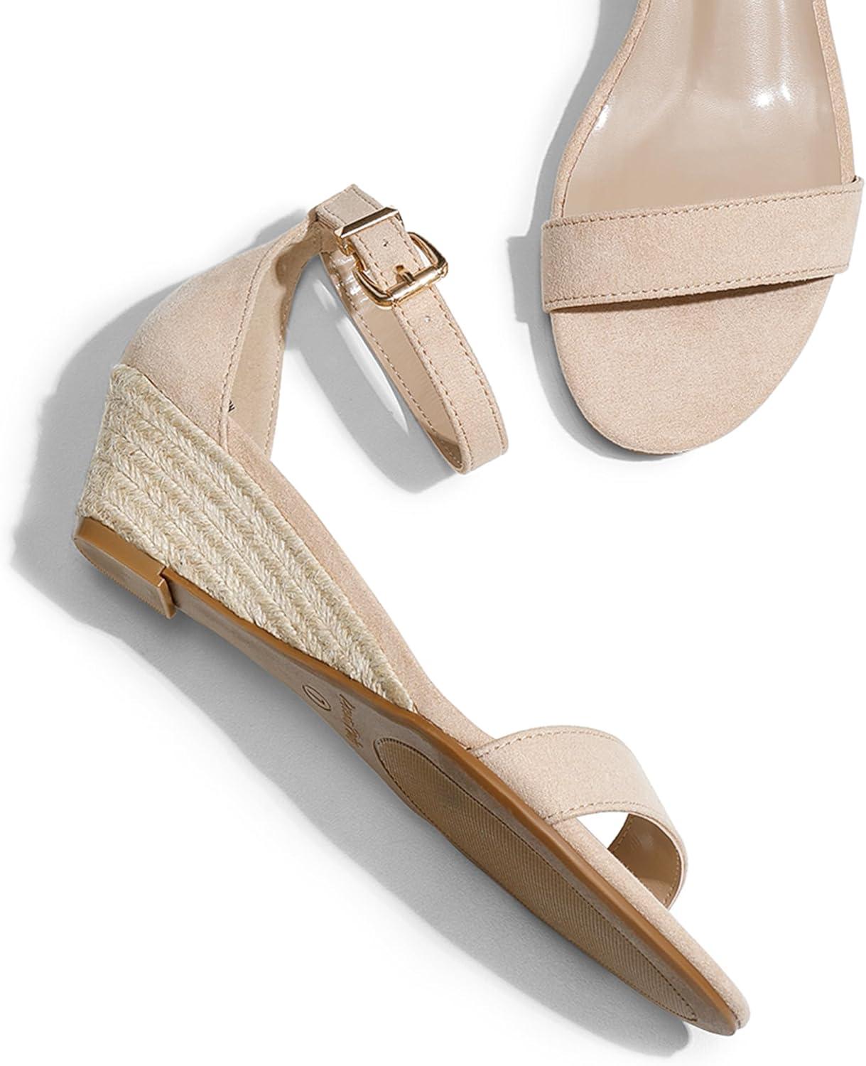 imageDREAM PAIRS Womens Ingrid Ankle Strap Low Wedge SandalEspadrillesNudeSuede