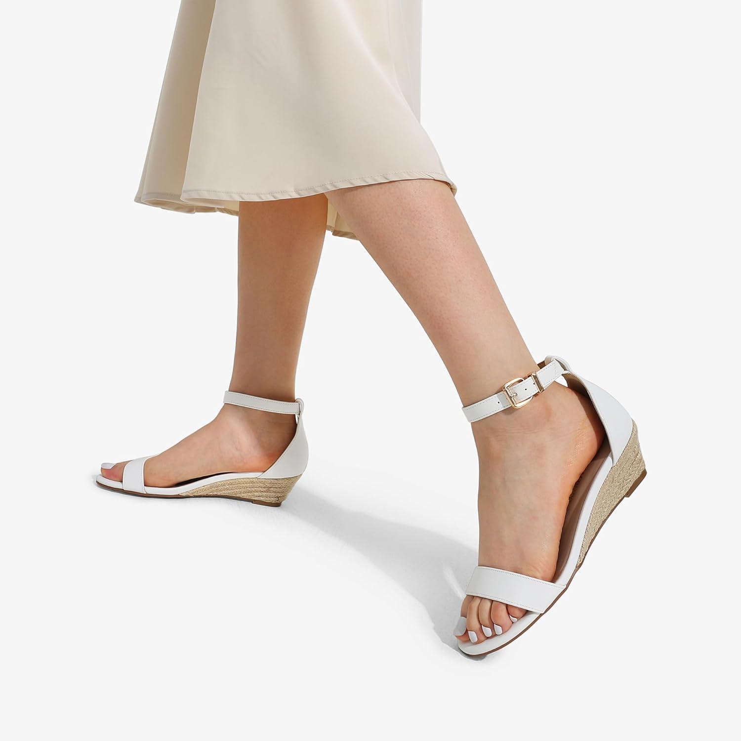imageDREAM PAIRS Womens Ingrid Ankle Strap Low Wedge SandalEspadrillesWhitePu