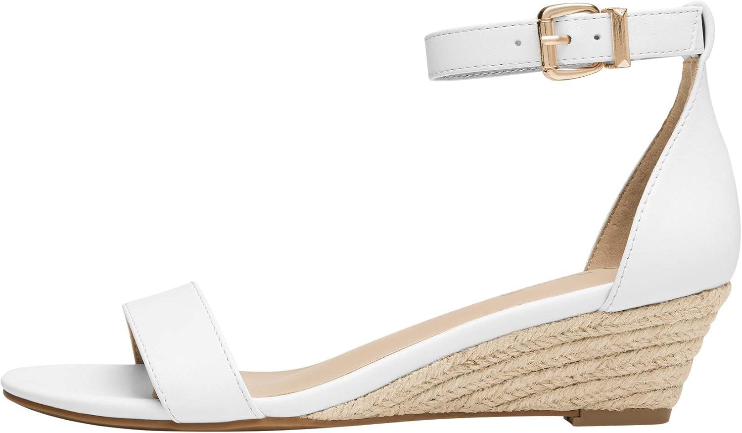 imageDREAM PAIRS Womens Ingrid Ankle Strap Low Wedge SandalEspadrillesWhitePu