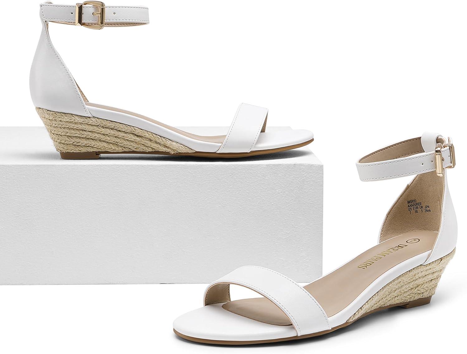 imageDREAM PAIRS Womens Ingrid Ankle Strap Low Wedge SandalEspadrillesWhitePu