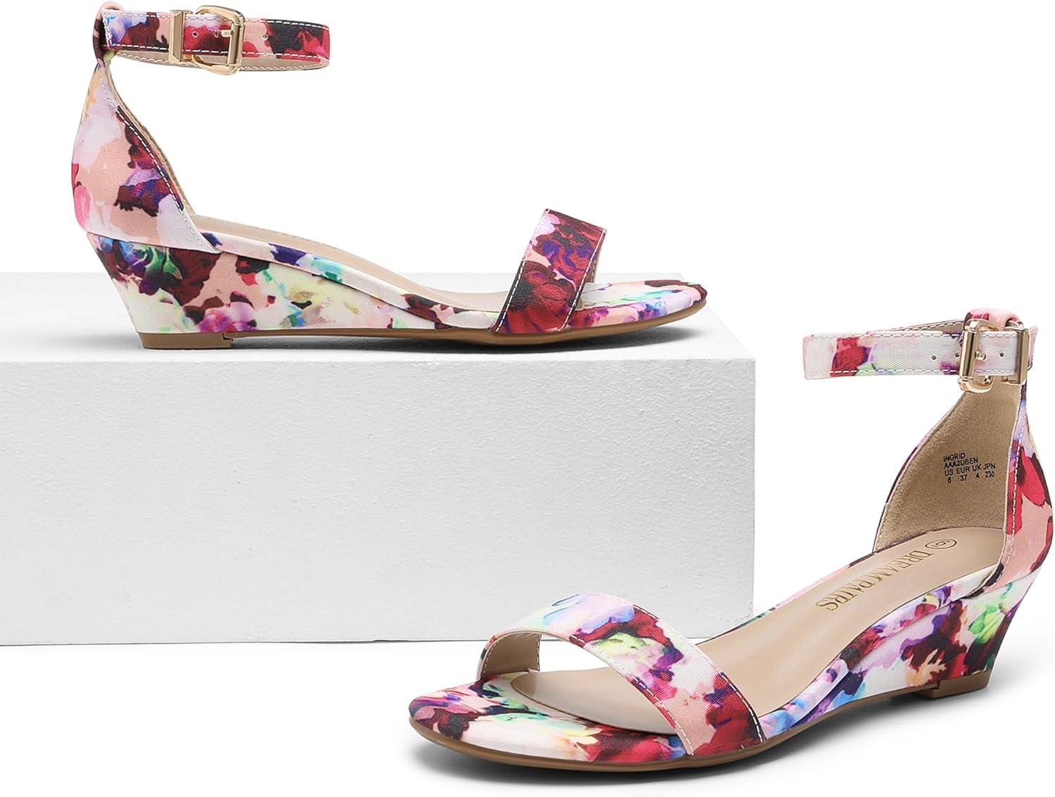 imageDREAM PAIRS Womens Ingrid Ankle Strap Low Wedge SandalFloral