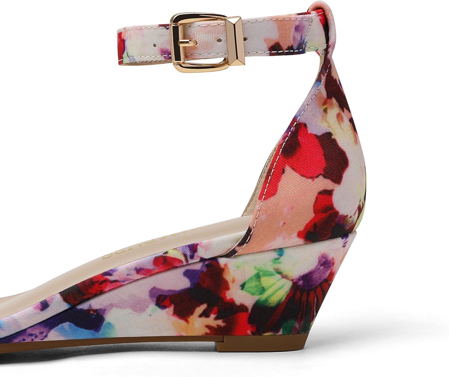 imageDREAM PAIRS Womens Ingrid Ankle Strap Low Wedge SandalFloral