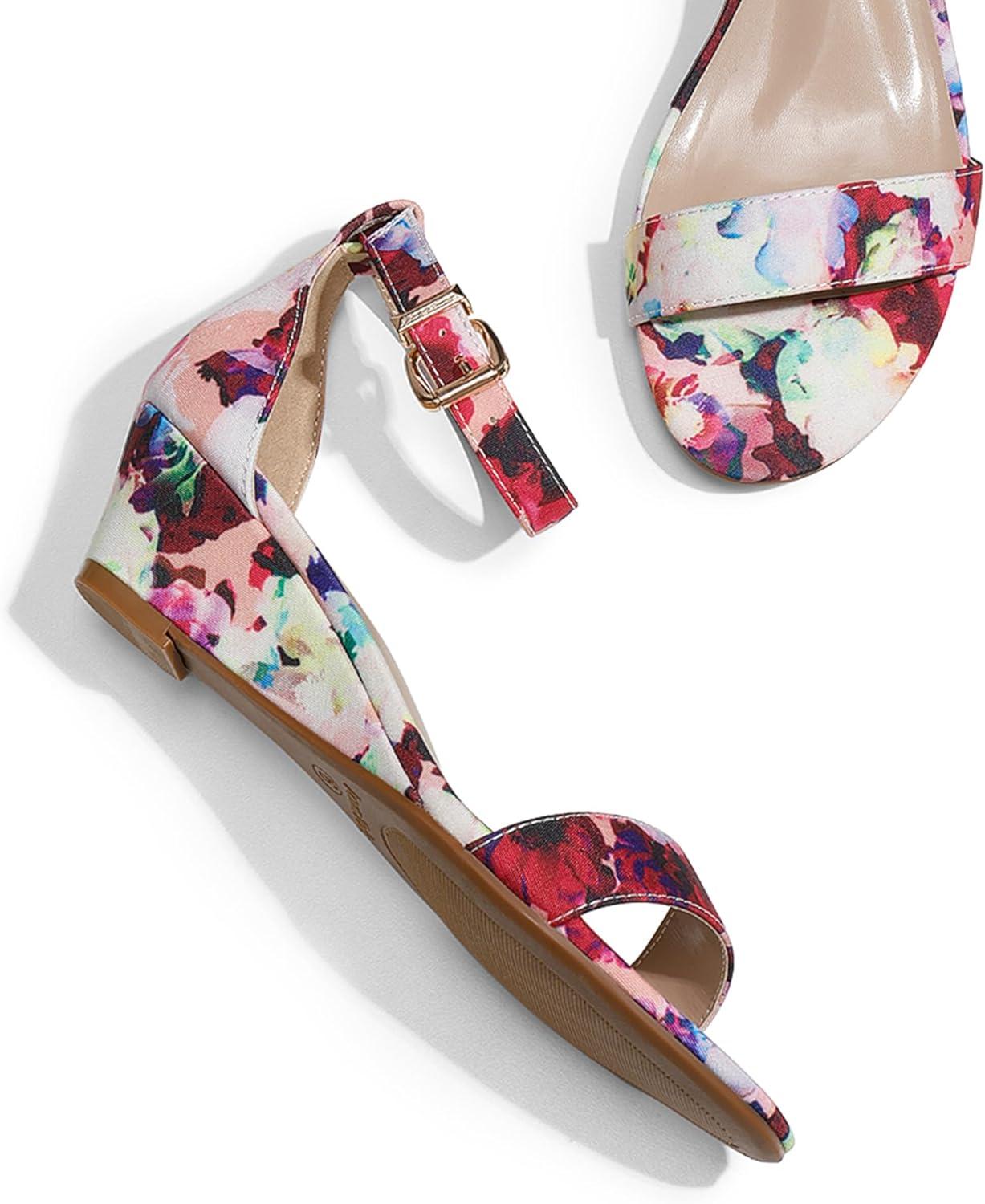 imageDREAM PAIRS Womens Ingrid Ankle Strap Low Wedge SandalFloral