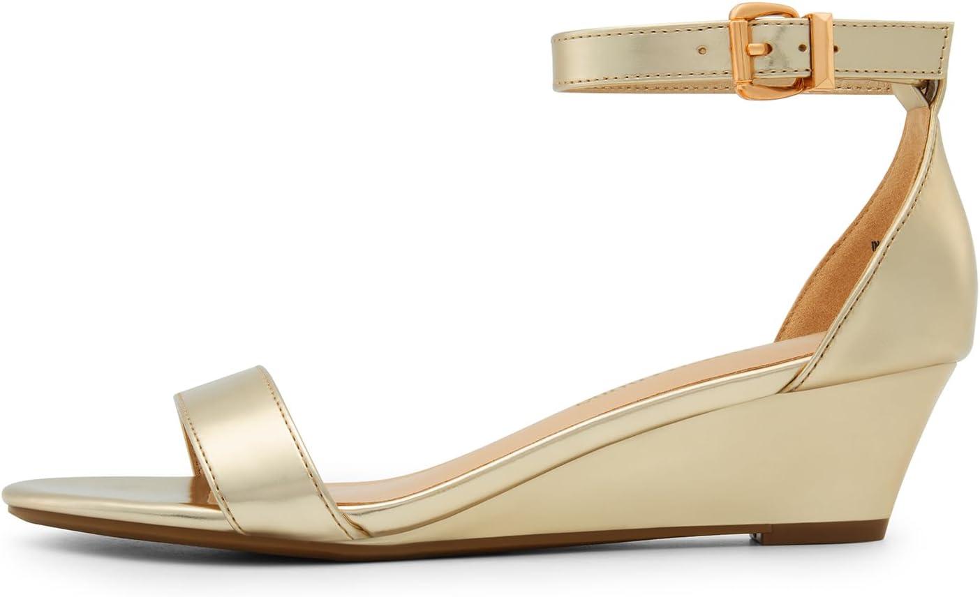 imageDREAM PAIRS Womens Ingrid Ankle Strap Low Wedge SandalGoldpu