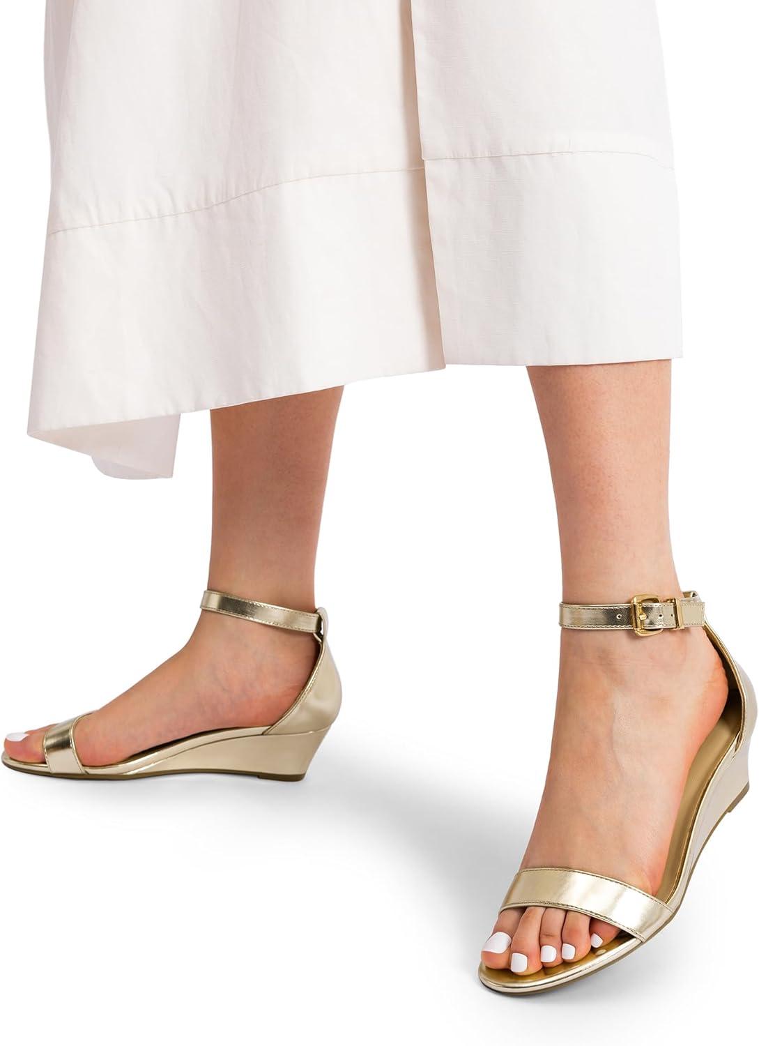 imageDREAM PAIRS Womens Ingrid Ankle Strap Low Wedge SandalGoldpu