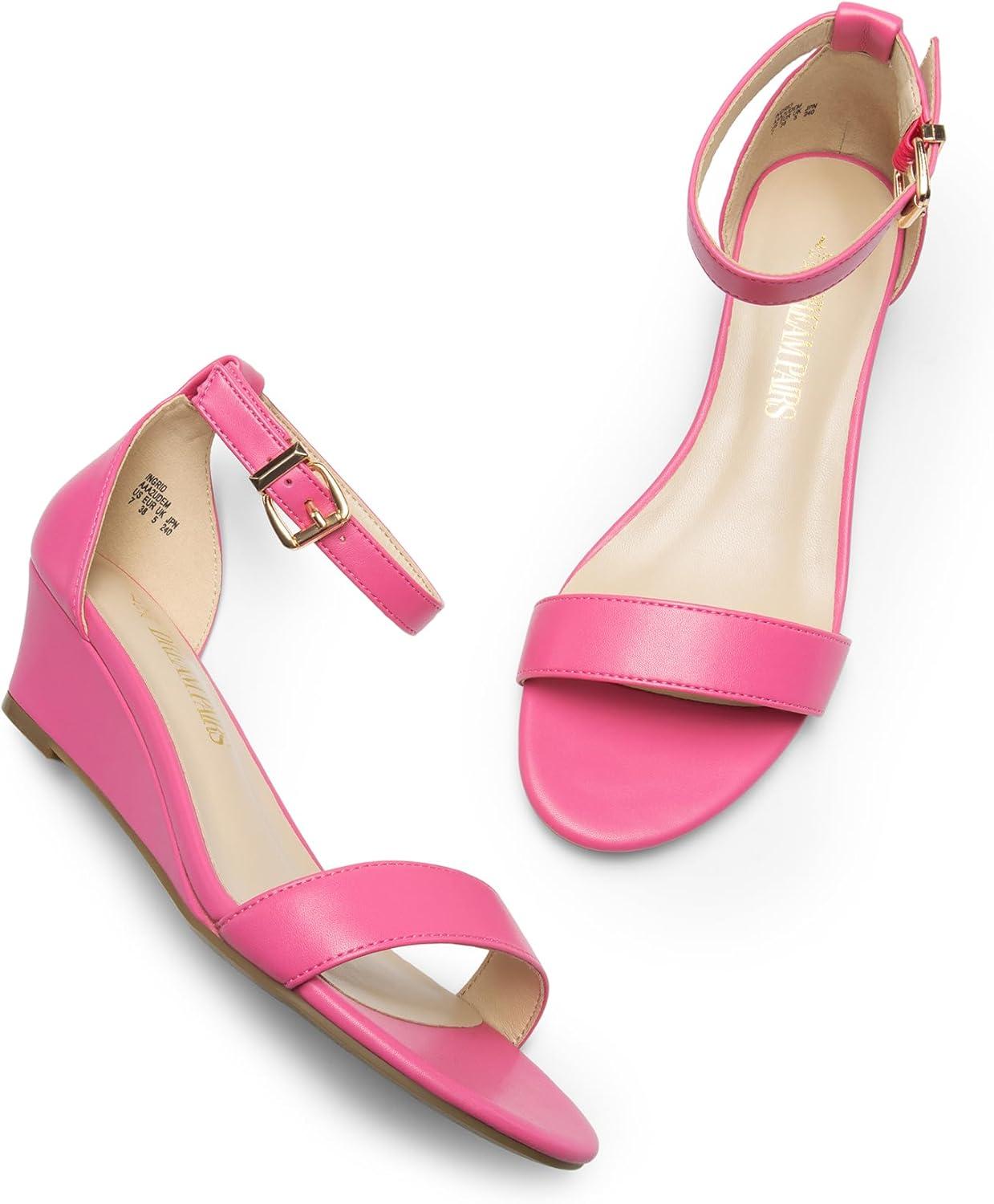 imageDREAM PAIRS Womens Ingrid Ankle Strap Low Wedge SandalHot Pinkpu