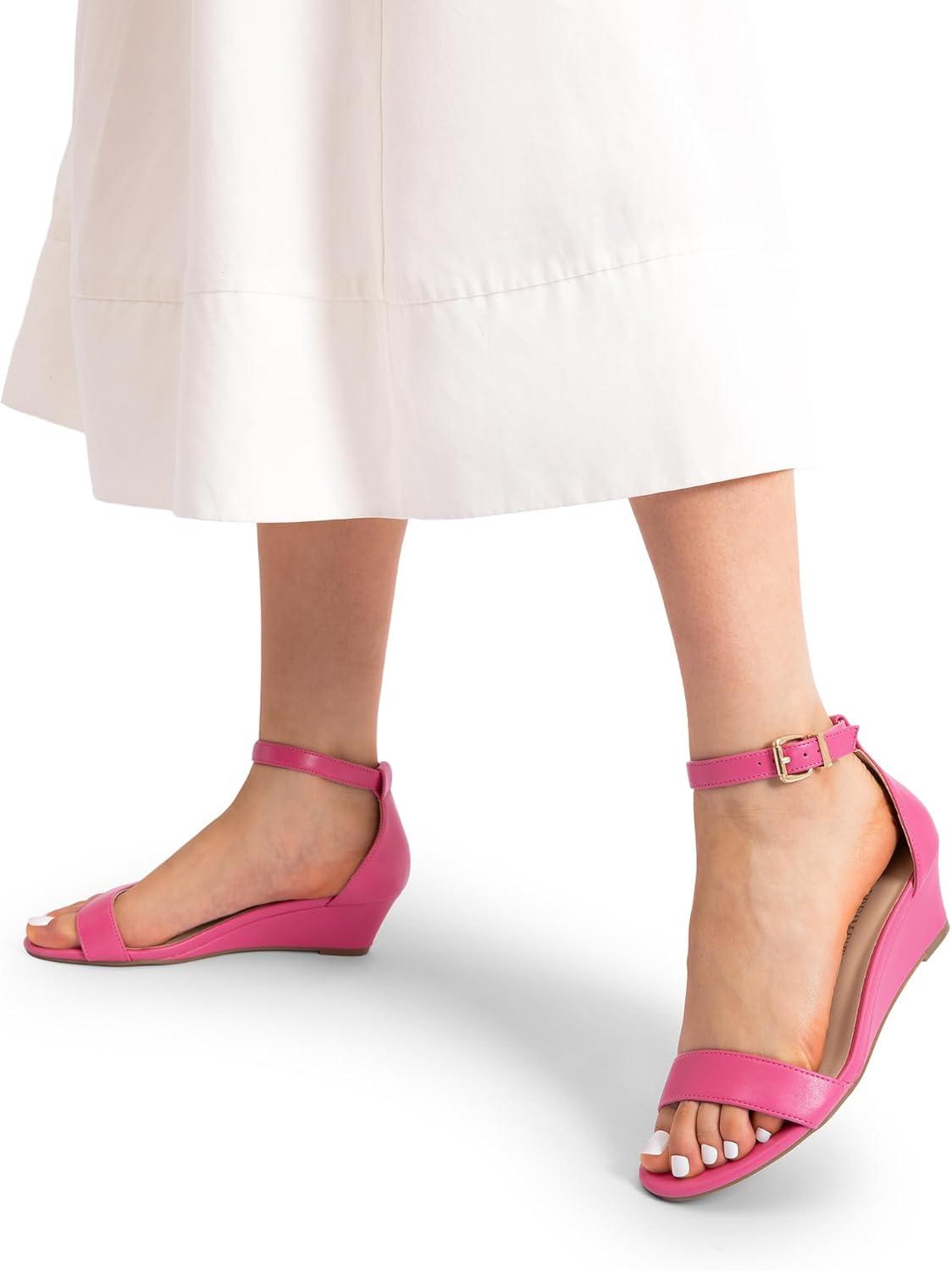 imageDREAM PAIRS Womens Ingrid Ankle Strap Low Wedge SandalHot Pinkpu