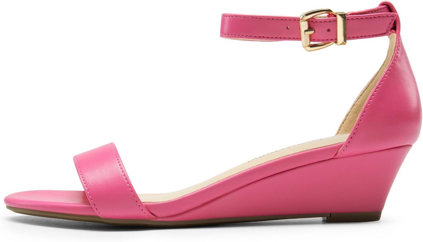 imageDREAM PAIRS Womens Ingrid Ankle Strap Low Wedge SandalHot Pinkpu