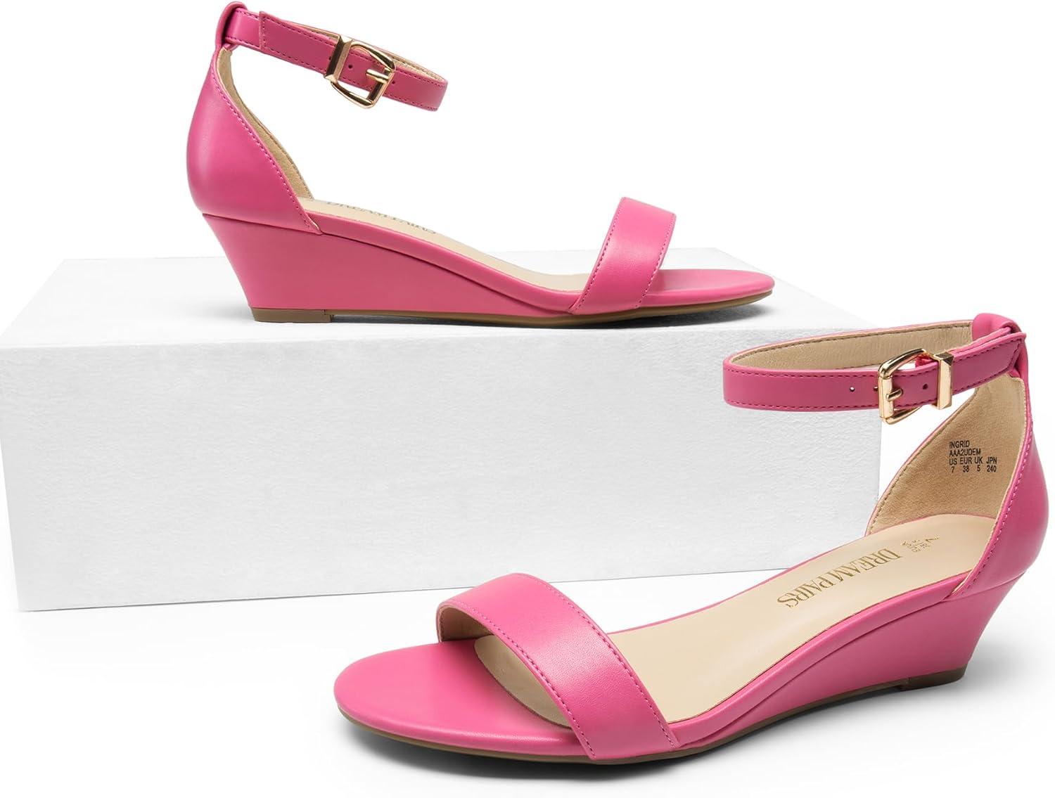 imageDREAM PAIRS Womens Ingrid Ankle Strap Low Wedge SandalHot Pinkpu